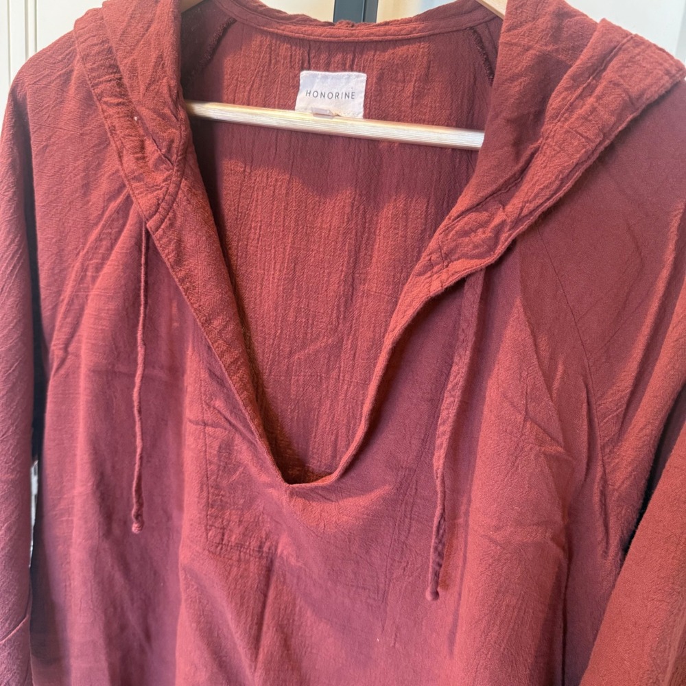 Honorine Rust Cotton Gauze Hooded Tunic Dress Resort Beach Cover Up Size S - Picture 2 of 7